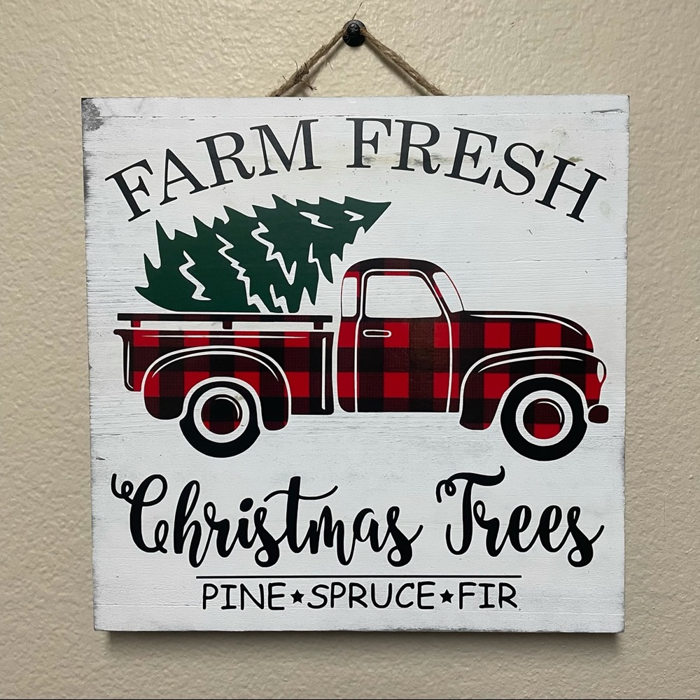Farmhouse Sign Holiday Christmas Gift Red Plaid Fall